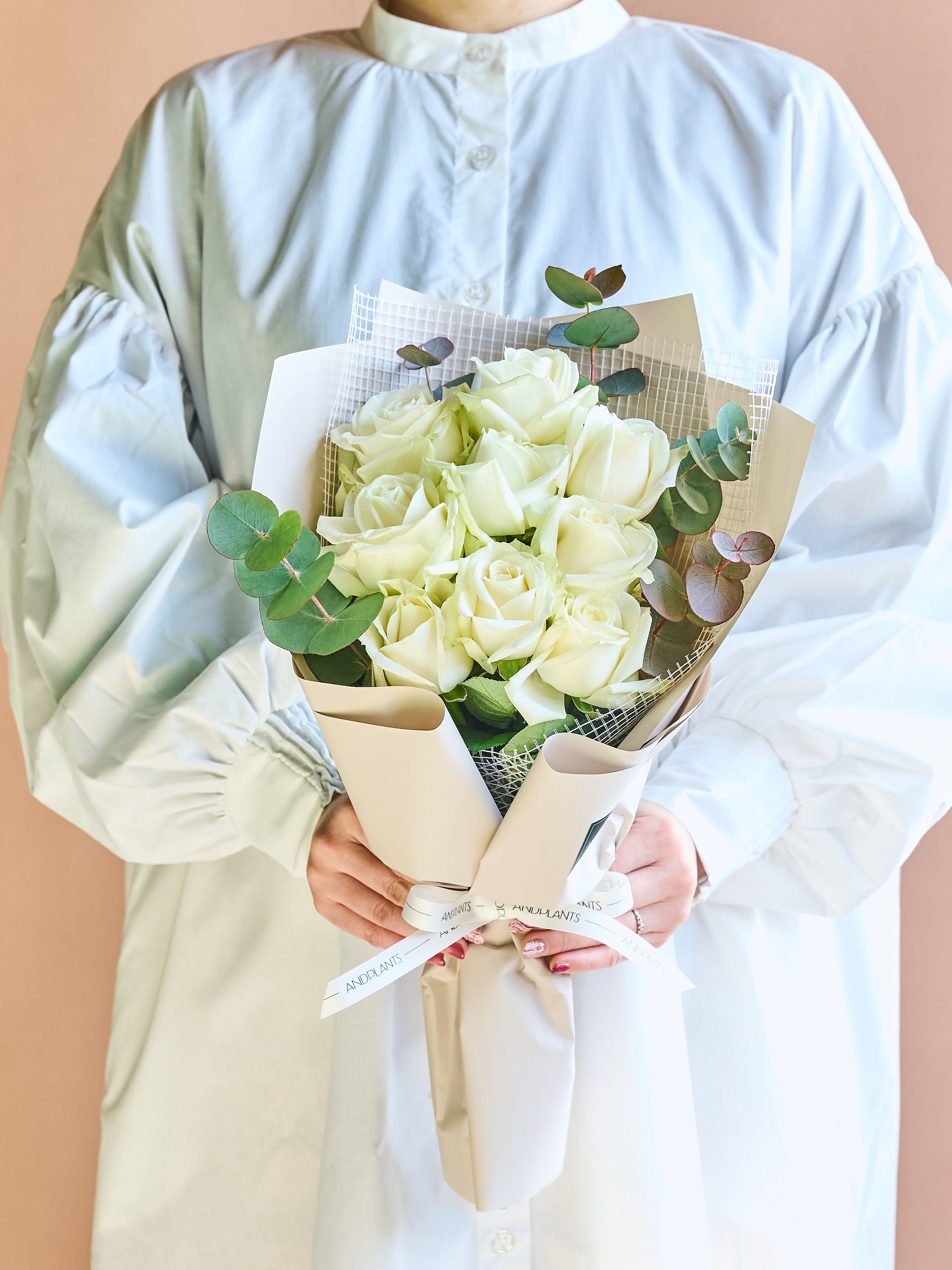 バラの花束 9本 - ホワイト -